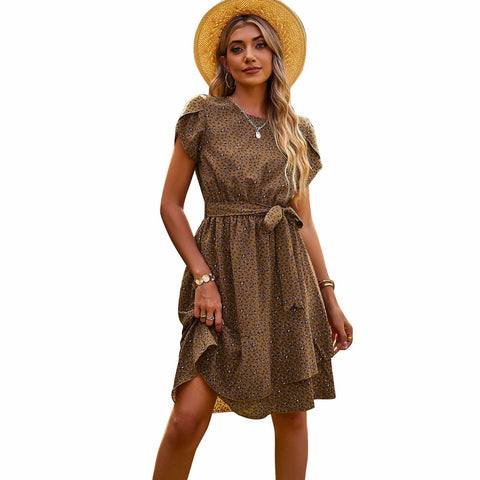 Candace - brown Ibiza dress with print