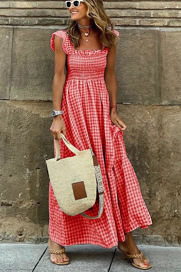 Alejandra - Fashionable maxi dress with check pattern