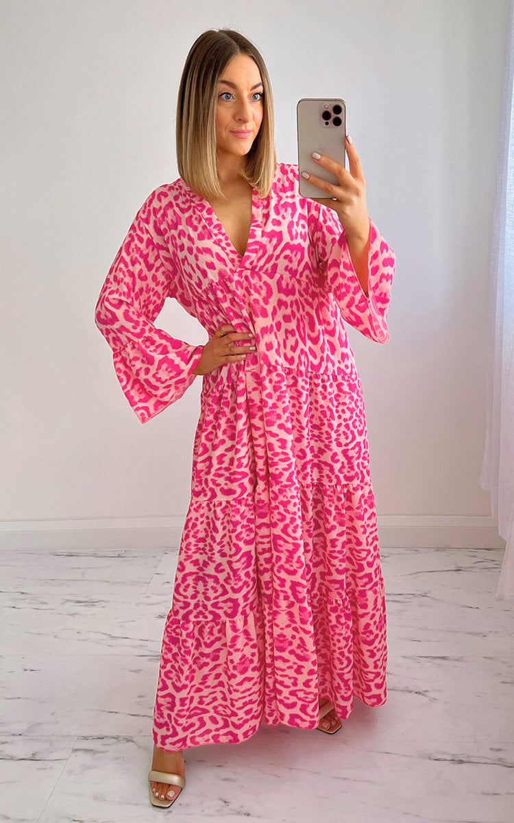 Zelda - Long leopard dress in pink