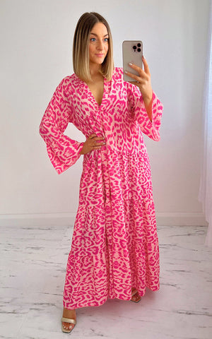 Zelda - Long leopard dress in pink