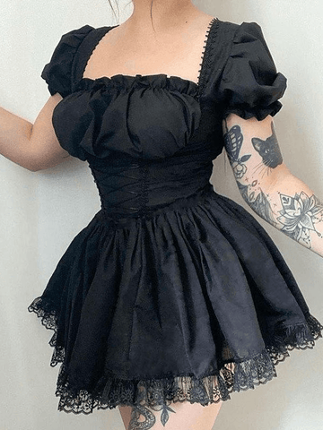 Idette - Mini dress with puff sleeves, corset and lacing