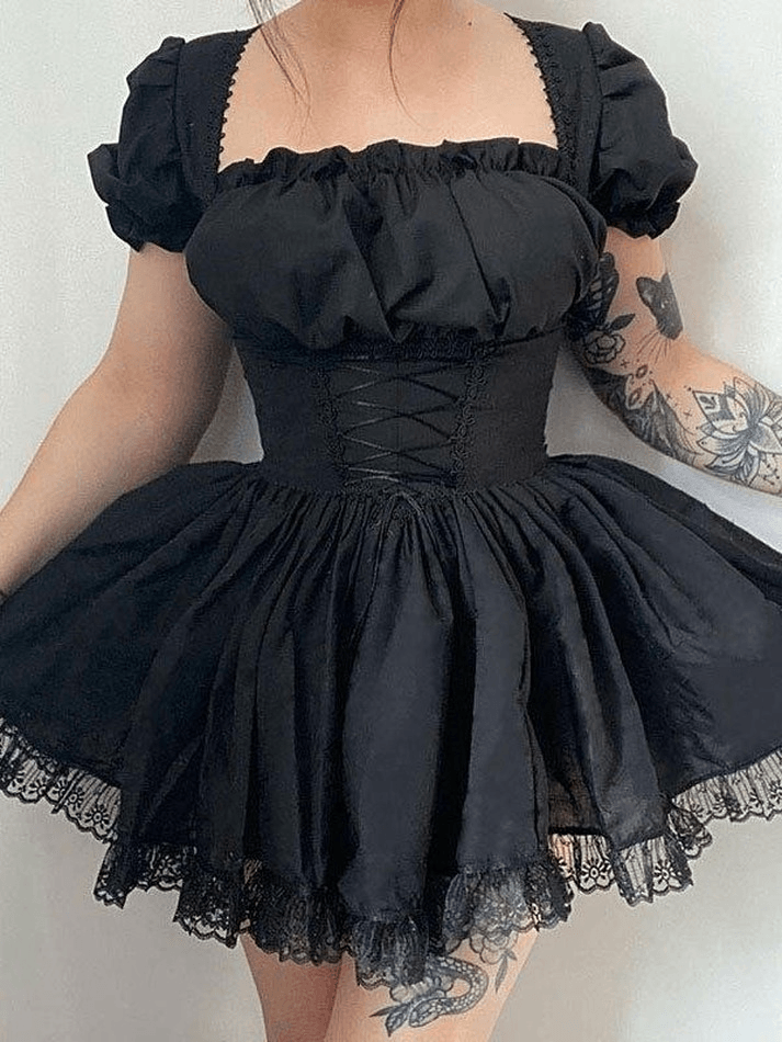 Idette - Mini dress with puff sleeves, corset and lacing