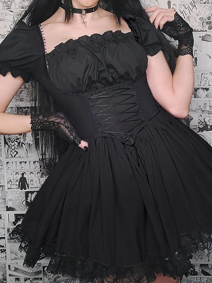 Idette - Mini dress with puff sleeves, corset and lacing