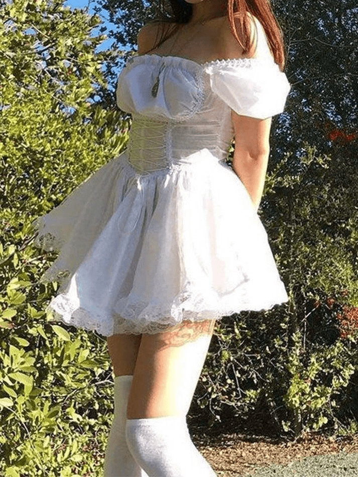 Idette - Mini dress with puff sleeves, corset and lacing