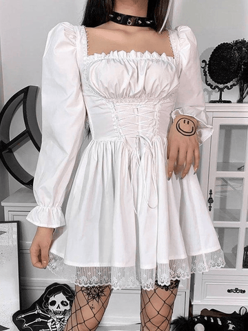 Idette - Mini dress with puff sleeves, corset and lacing