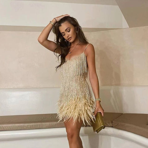 Bridget - Spaghetti mini dress with tassels