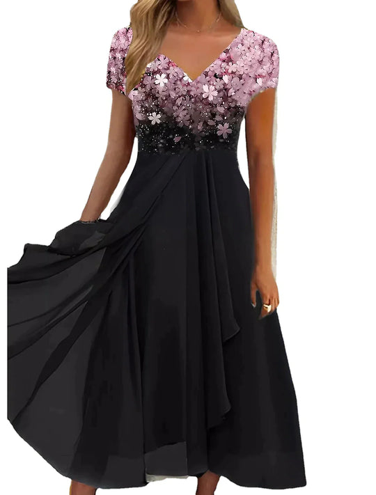 Allison - Floral elegance midi edging dress