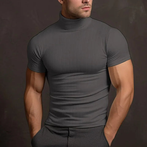 Alonso - Men's single-coloured T-shirt with turtleneck